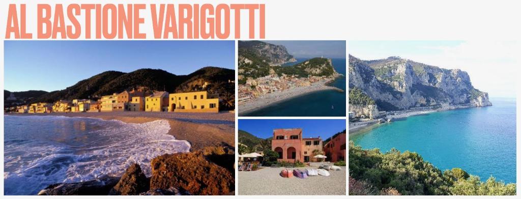 un collage de quatre photos d'une plage et de l'océan dans l'établissement Al Bastione del Borgo Saraceno, Varigotti, à Varigotti