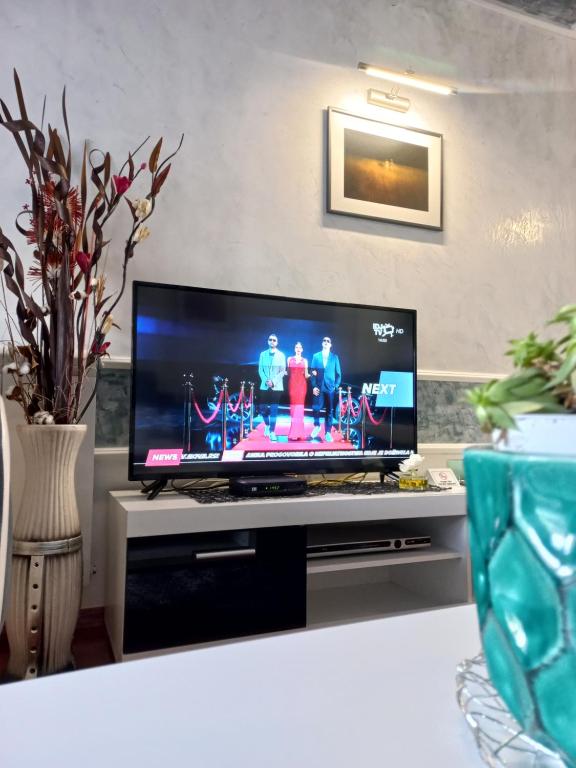 a flat screen tv sitting on top of a table at Twins Apartments in Čačak