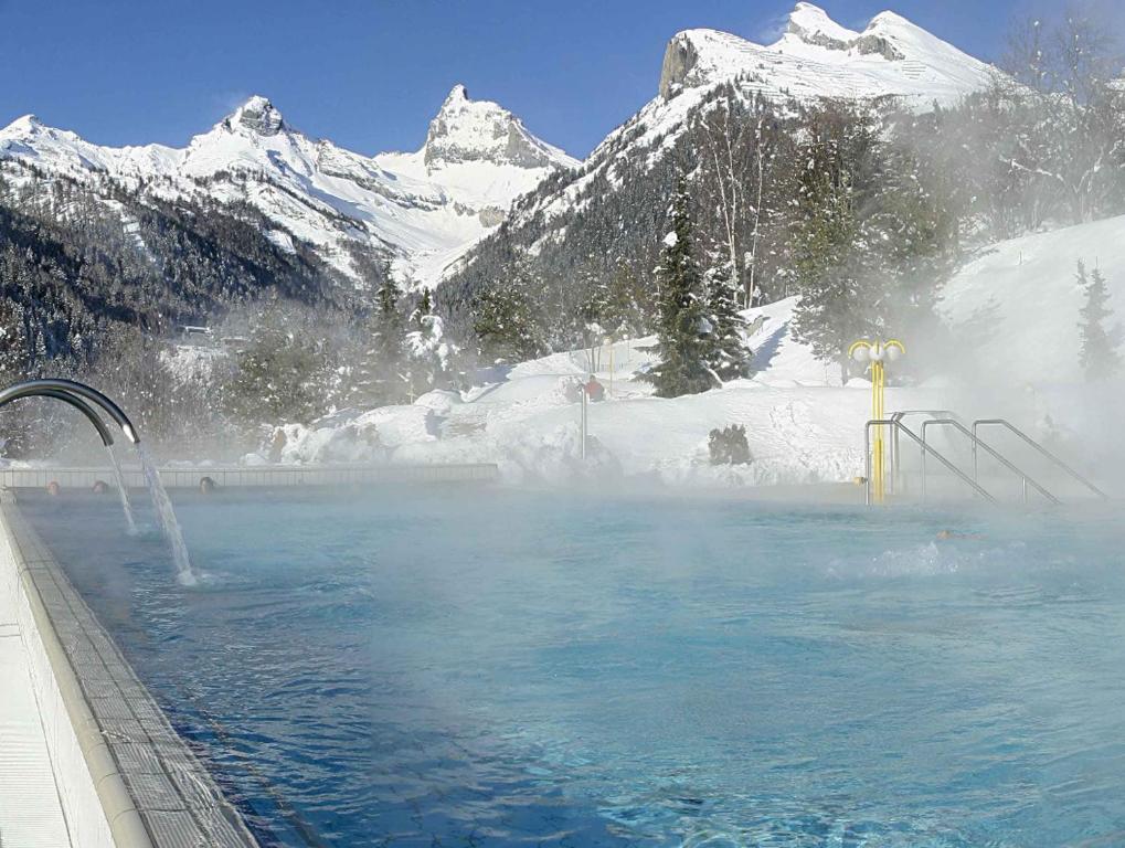 Bazén v ubytování Refuge in Ovronnaz Thermal Bath Complex nebo v jeho okolí