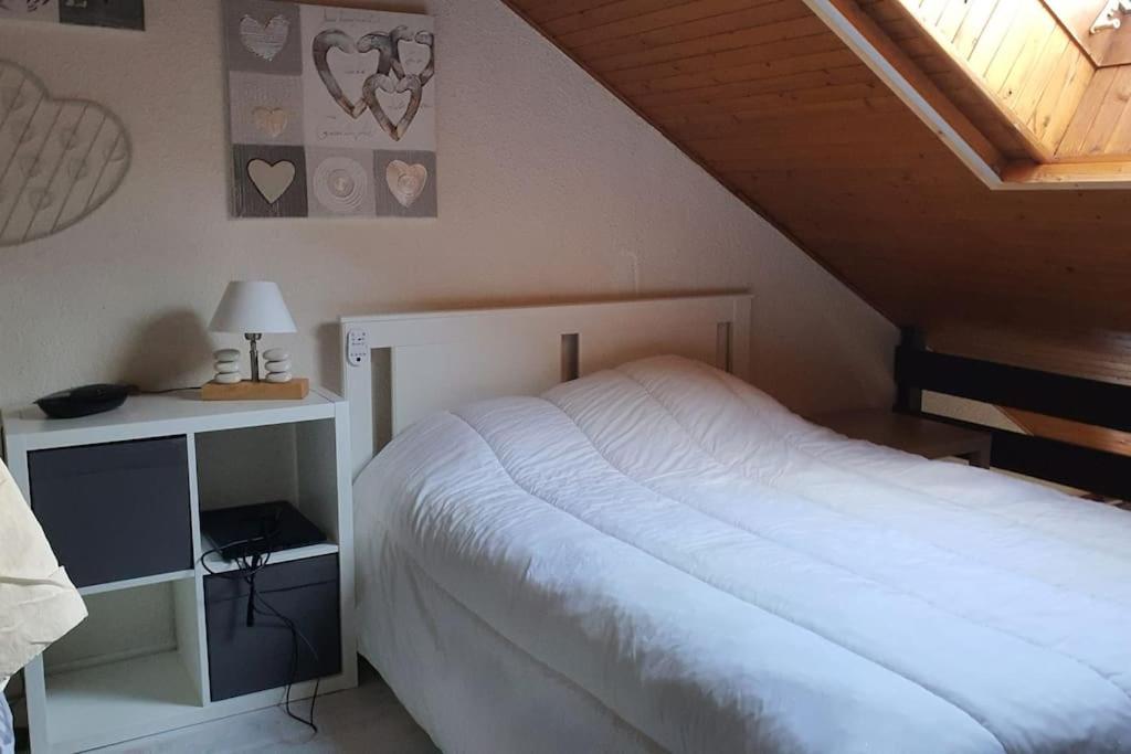 Postel nebo postele na pokoji v ubytování Duplex cocooning avec vue lac et montagnes