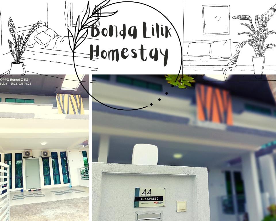 un collage de fotos de una casa con las palabras Bondo lil homestead en Bonda Lilik Homestay en Klang