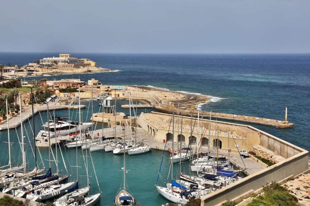 a group of boats docked in a harbor at Cavalieri Art Hotel in St. Julianʼs