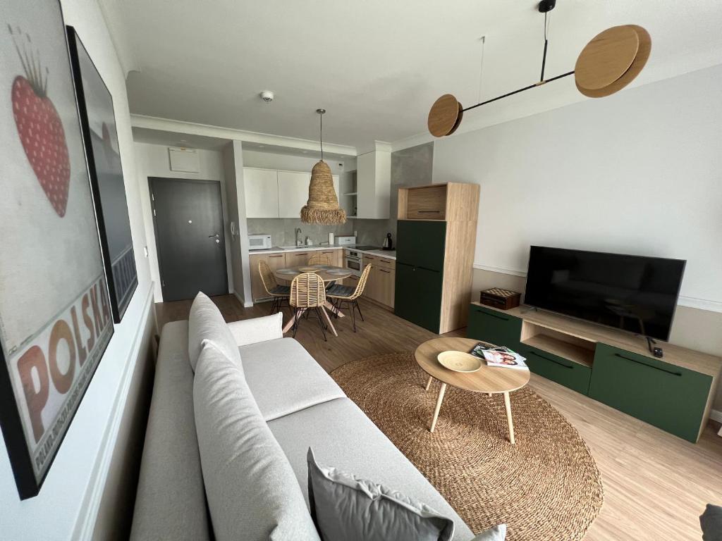 Televízia a/alebo spoločenská miestnosť v ubytovaní NA WYDMIE APARTAMENT - Rezydencja Niechorze 111