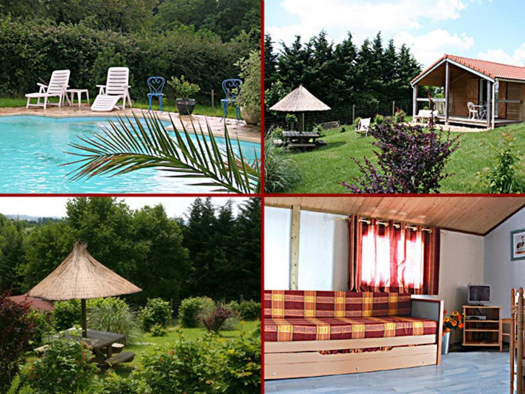 a collage of photos of a house and a pool at Gîte Échassières, 3 pièces, 5 personnes - FR-1-489-288 in Échassières
