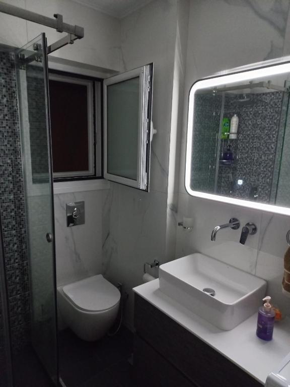 A bathroom at Lovely Faliro Apartment next to the sea.