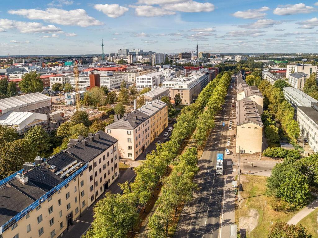 an aerial view of a city with buildings at Cozy apartment in Vallila - Helsinki in Helsinki