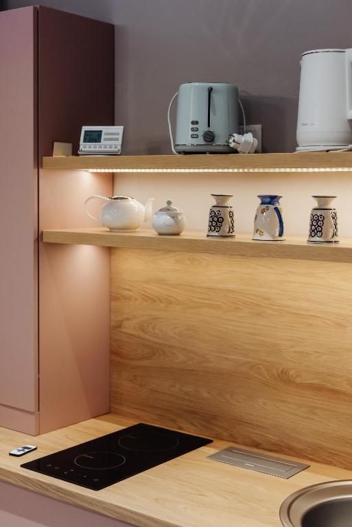 Kuchyň nebo kuchyňský kout v ubytování Apor Apartments