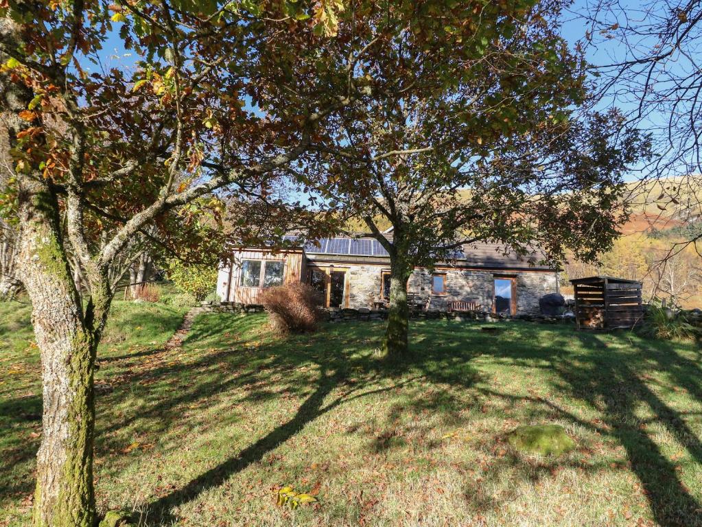 a house on a hill with trees in the yard at Puidrac Cottage in Lochearnhead