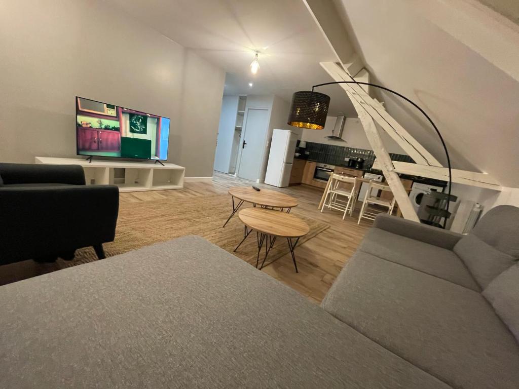 Televízia a/alebo spoločenská miestnosť v ubytovaní Les appartements d’Edgar