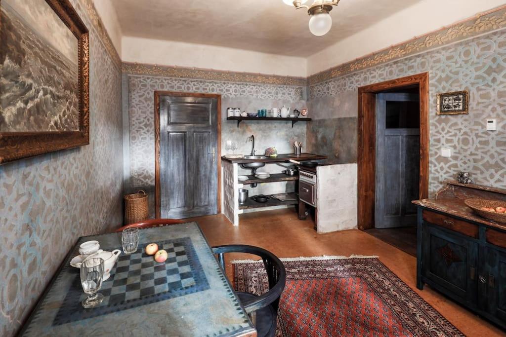Kuchyň nebo kuchyňský kout v ubytování Apartmány Za branou