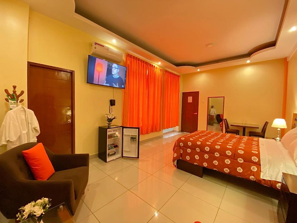 TV a/nebo společenská místnost v ubytování Hotel Las Palmeras