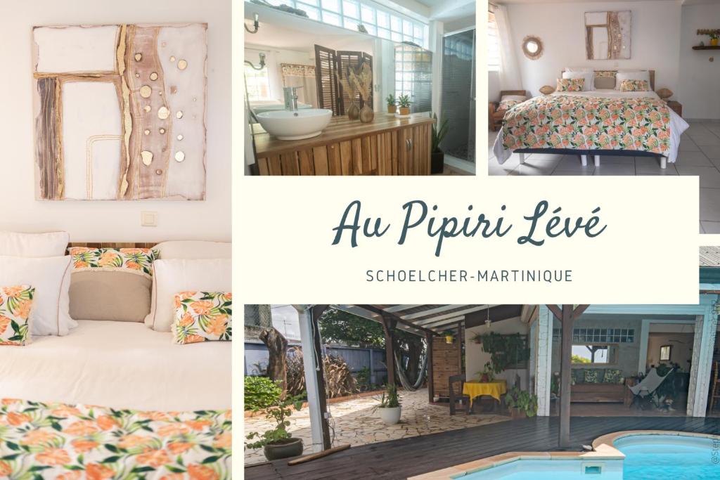 a collage of photos with a bedroom and a pool at AU PIPIRI LÉVÉ in Schœlcher