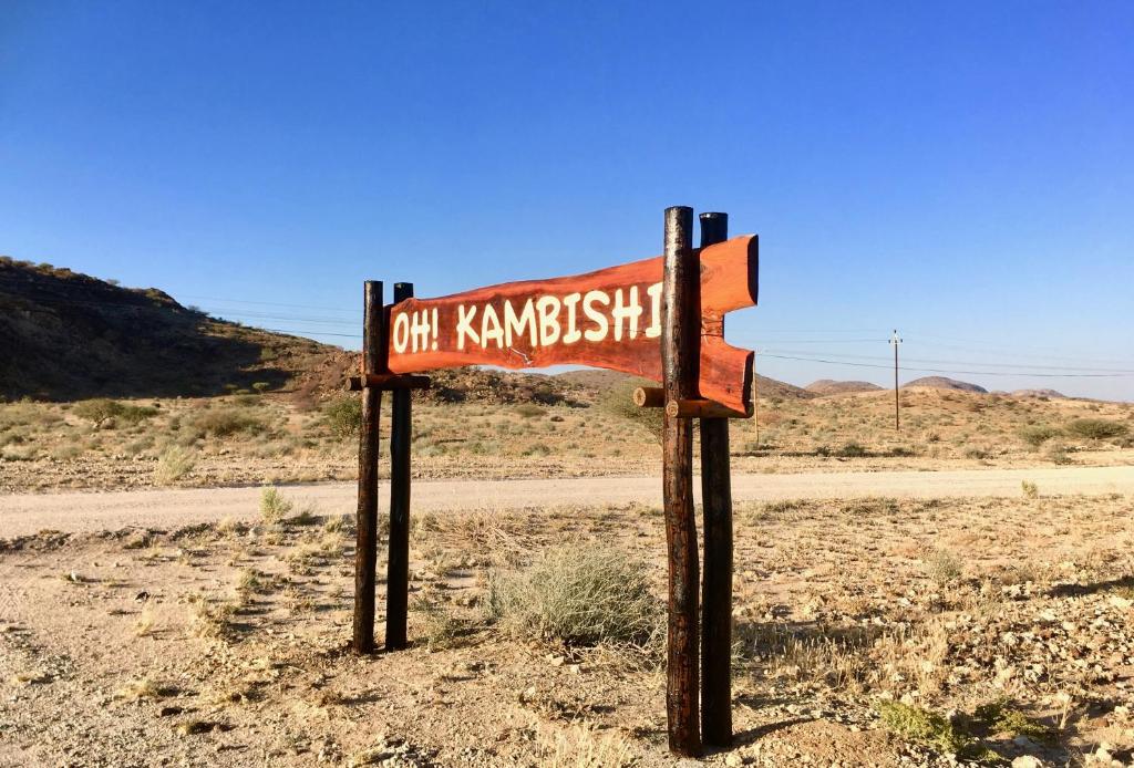 a street sign in the middle of the desert at Okambishi's Rest in Usakos