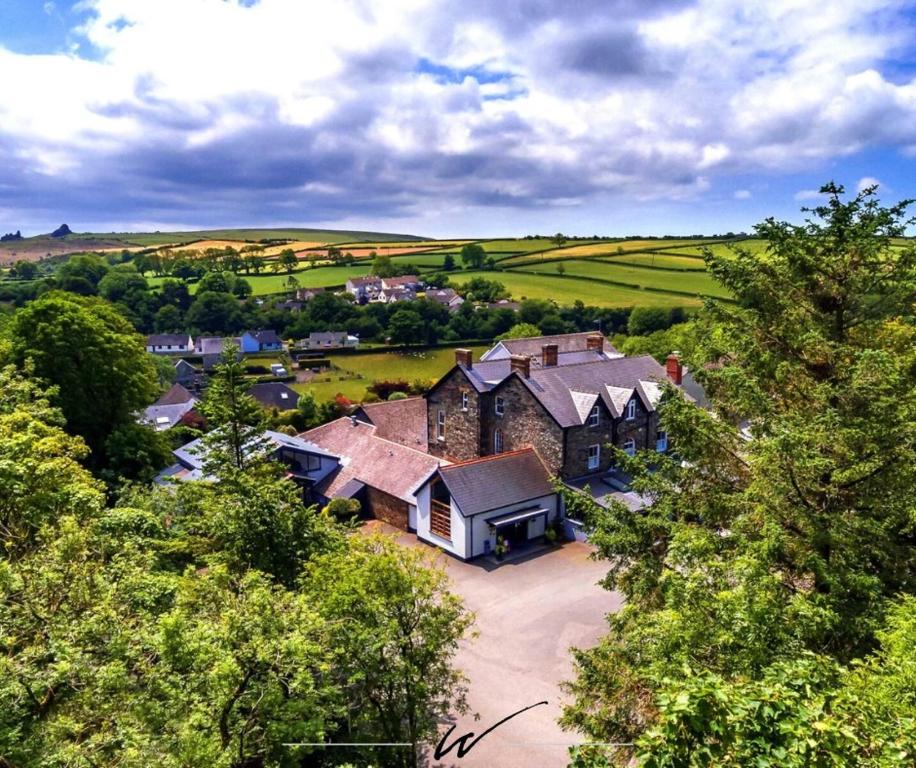 an aerial view of a house in the countryside at Wolfscastle Country Hotel in Haverfordwest