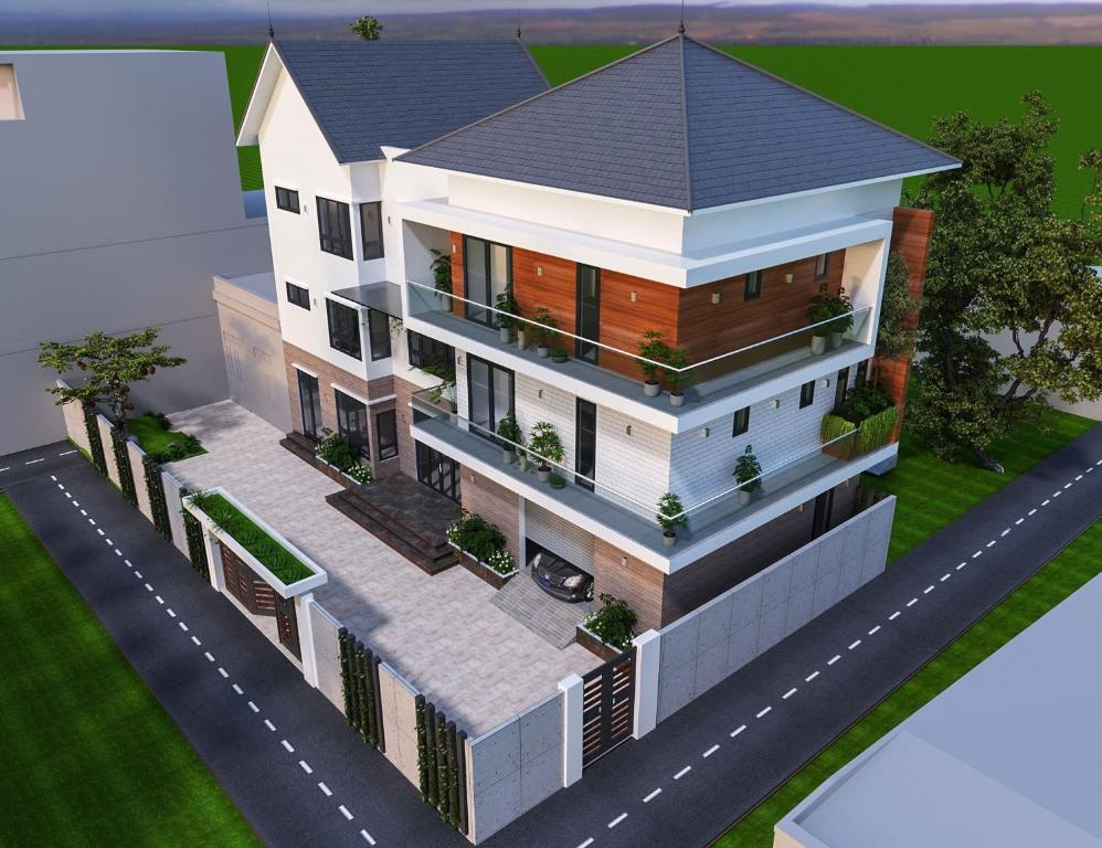 a rendering of a house at Nhà Nghỉ Hương Trà Minh Đài 