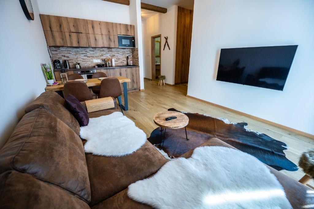 TV a/nebo společenská místnost v ubytování Wellness & Spa Pila Kvilda AP 2 01 a AP 3 07