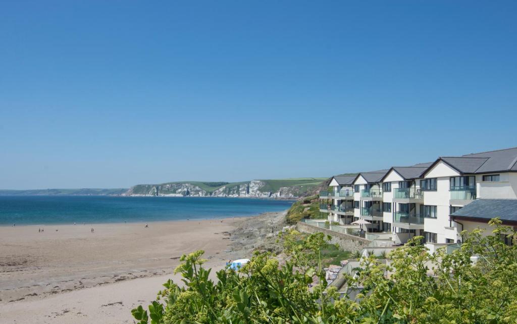 a view of the beach from the condos at 24 Burgh Island Causeway in Bigbury on Sea