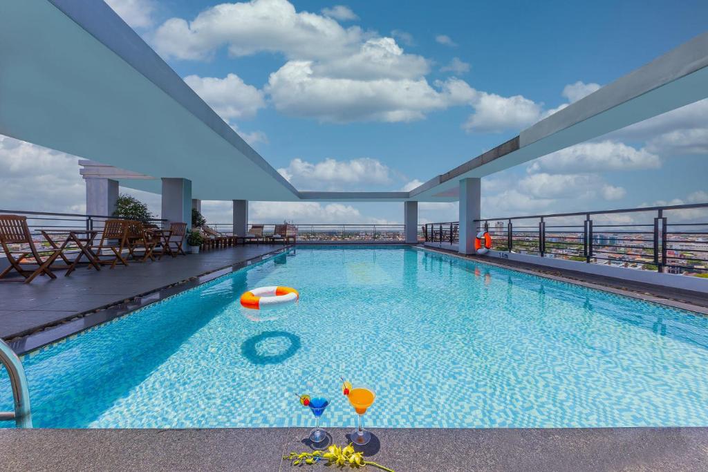 a swimming pool on top of a cruise ship at Romance Hotel in Hue