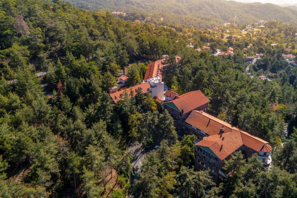 - une vue aérienne sur un manoir au milieu d'une forêt dans l'établissement Forest Park Hotel, à Plátres