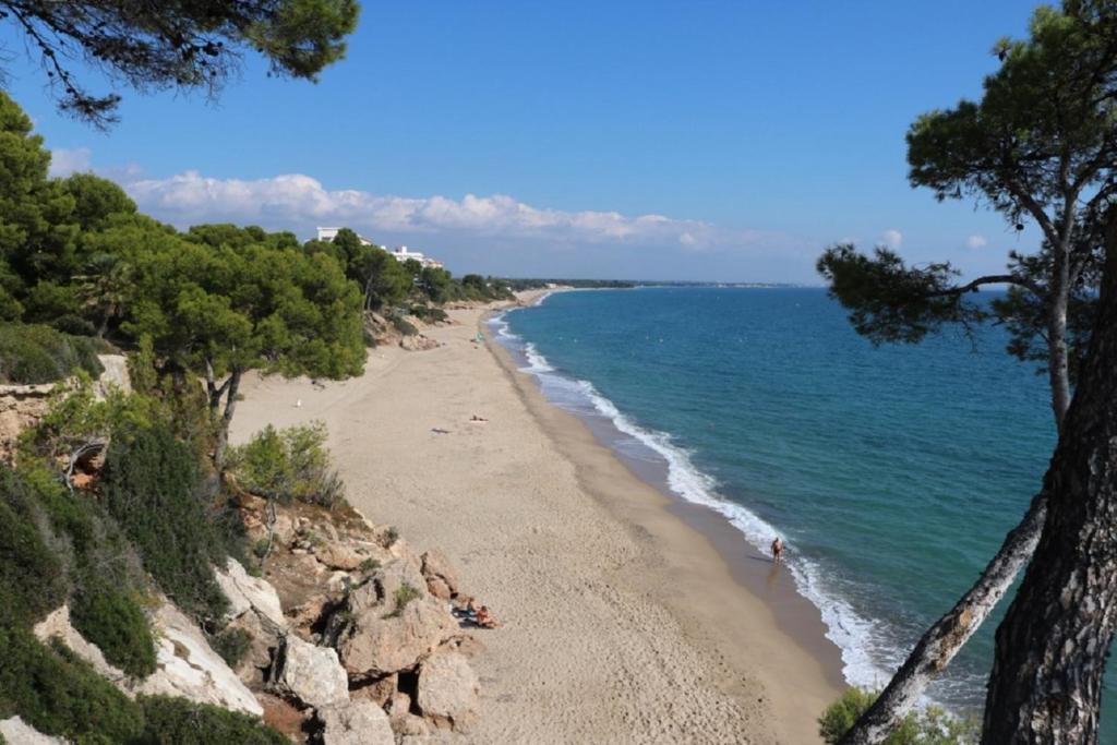 a view of a beach with trees and the ocean at Deauville Miami platja in Miami Platja