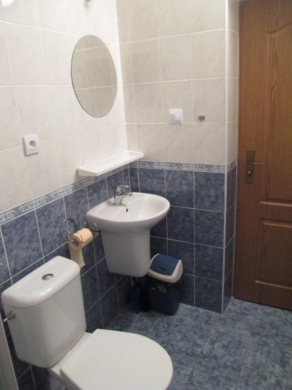 łazienka z toaletą i umywalką w obiekcie Apartmány Okoun w mieście Velké Losiny