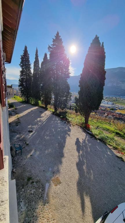 een weg met bomen en de zon in de verte bij Maso kreuzberg- Monolocale 3- vista montagne in Trento