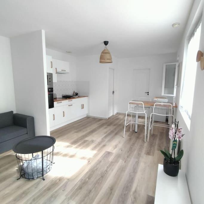 salon z kanapą i stołem w obiekcie Spacieux studio dans résidence avec parking privé w mieście Clermont-Ferrand