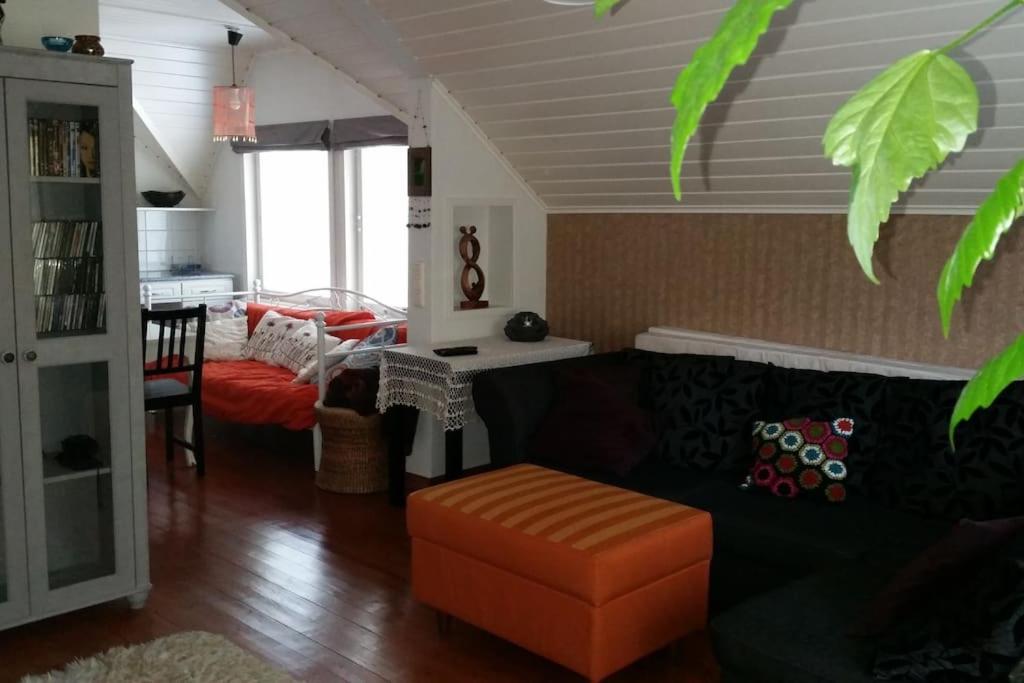 un soggiorno con divano e tavolo di Guesthouse Onnia, kattohuoneisto Siurossa a Siuro