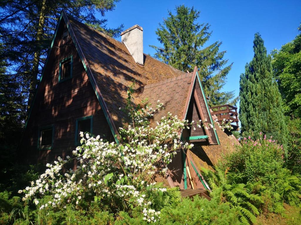 an old house with a shingled roof at Domek wakacyjny Lachertówka Ostrów Wielki in Gil Mały