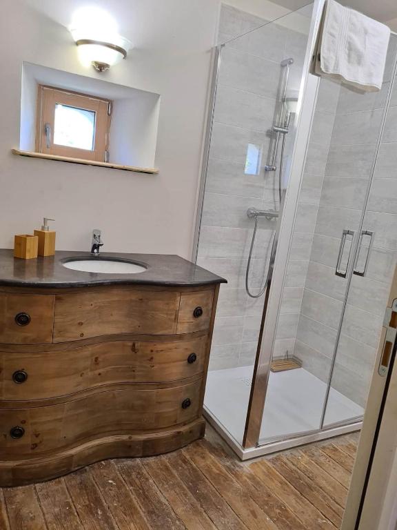 łazienka z umywalką i prysznicem w obiekcie Château de Parançay - 15 people lodge w mieście Bernay