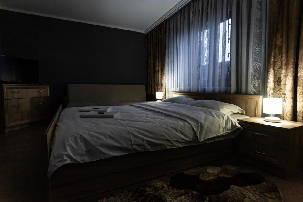 a bedroom with a large bed and a window at Casa Nicula in Avrig
