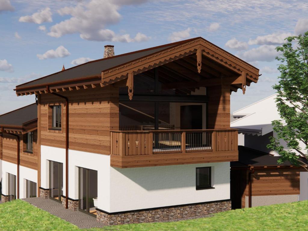 a rendering of a house with a deck at Luxury chalet Pinzgauer Almhütte in Königsleiten in Königsleiten