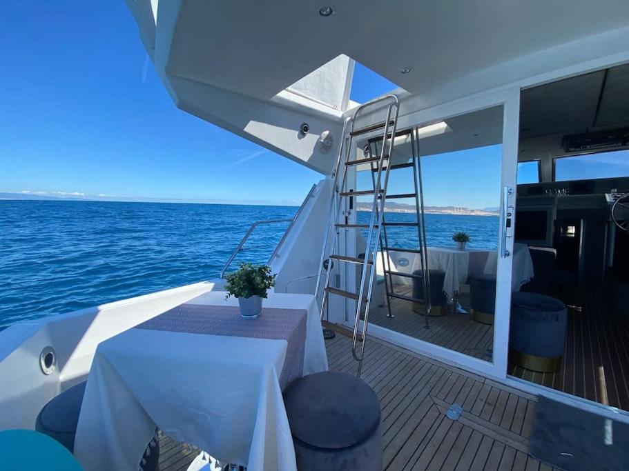 a ladder on the aft deck of a boat at Barco muy romantico con parking! in Barcelona