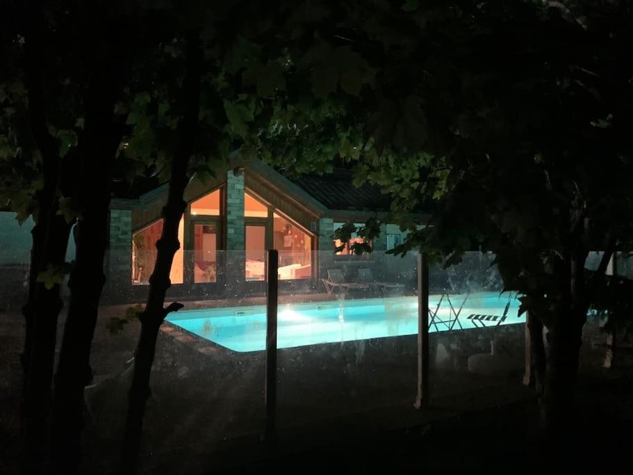 basen przed domem w nocy w obiekcie Chalet savoyard indépendant w mieście La Toussuire