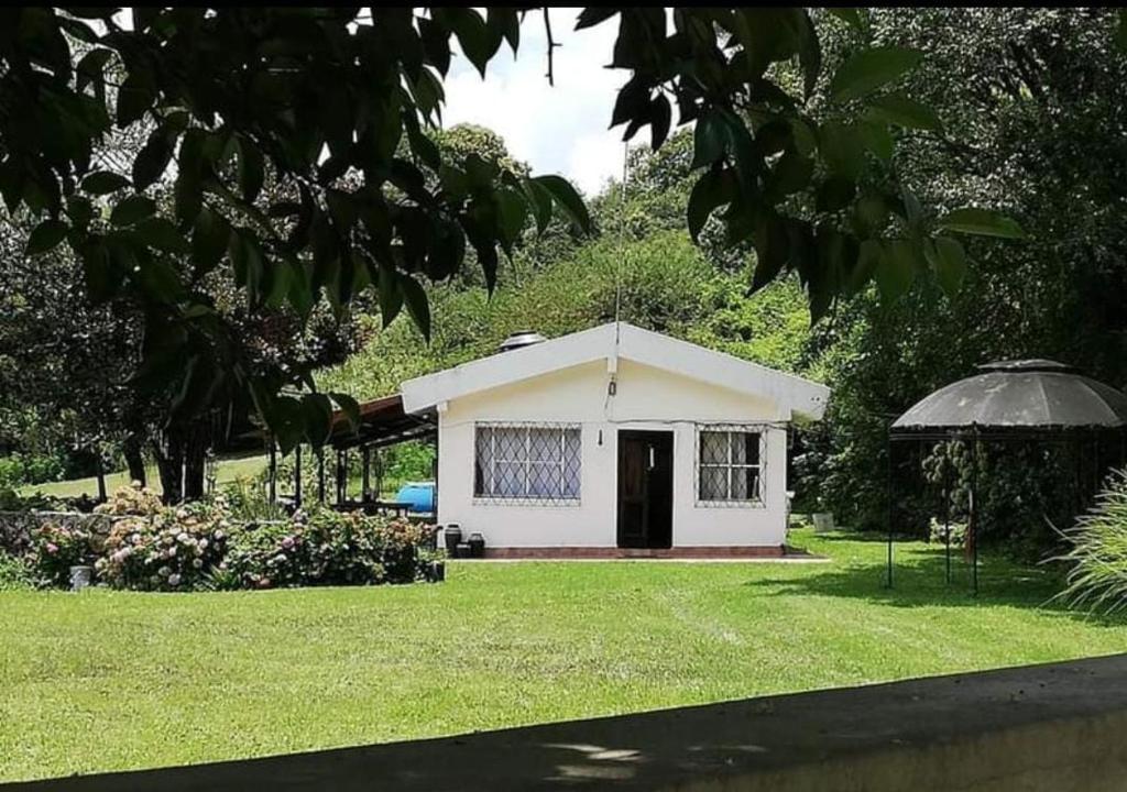 mały biały dom na środku podwórza w obiekcie Casa del Cerro San Javier w mieście Yerba Buena