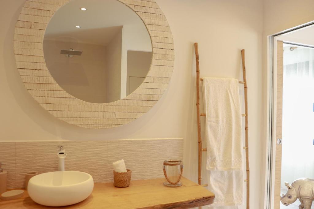 a bathroom with a sink and a mirror at Chambre d'hôtes A Vadina Porticcio in Porticcio