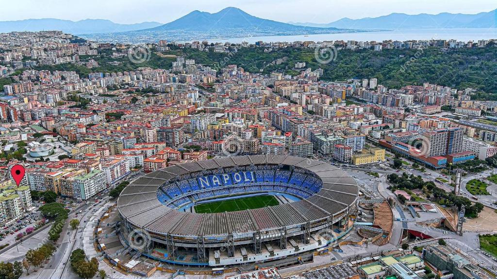 an aerial view of a soccer stadium in a city at NOVE & DIECI Appartamento Nuovo. Zona Stadio, Uni, Mostra in Naples