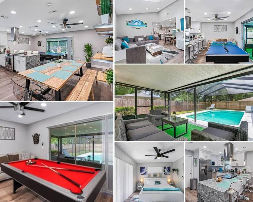 a collage of photos of a house with a pool at Stunning Heated Pool House Close to Tampa in Seffner