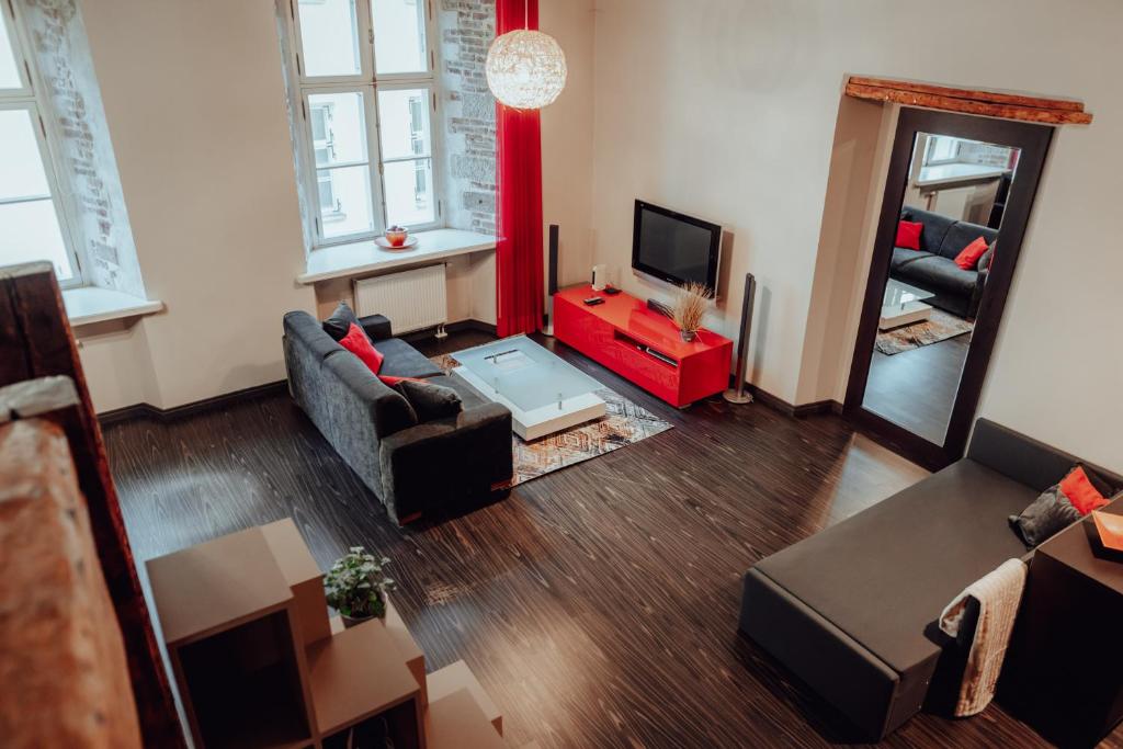 Posezení v ubytování Design Studio Apartment in the heart of Old Town