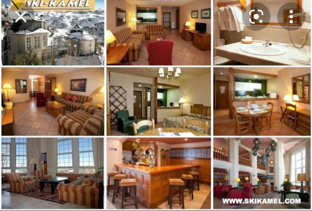 a collage of photos of a living room and dining room at Sierra Nevada Plaza Andalucia localización fantástica in Sierra Nevada