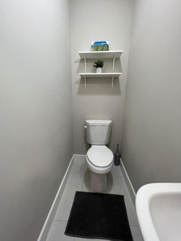 a bathroom with a white toilet and a sink at SHAK Condos- Luxury, Functionality and Comfort in Saint Helena