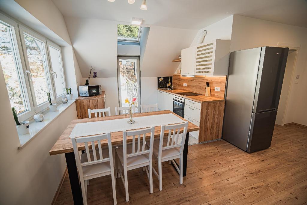 Kuchyň nebo kuchyňský kout v ubytování Apartments Rozalija