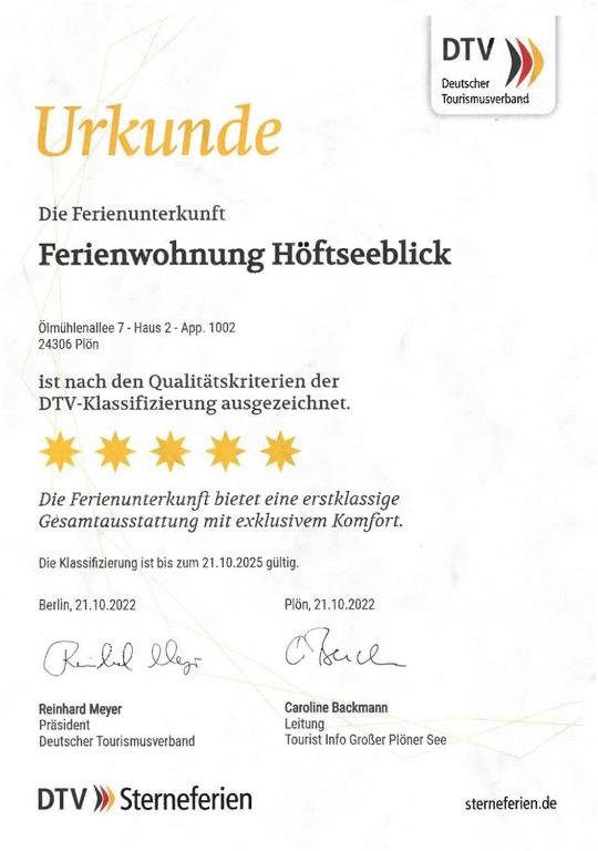 Certifikát, hodnocení, plakát nebo jiný dokument vystavený v ubytování FeWo Höftsee-Blick