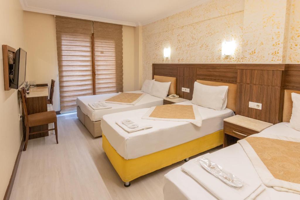 イスタンブールにあるThe Center Hotelのベッド2台とテレビが備わるホテルルームです。