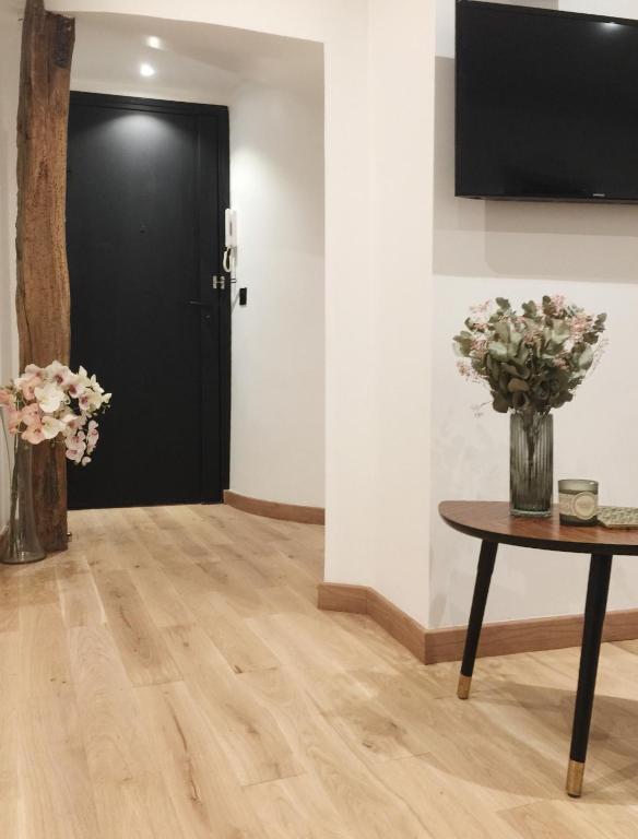 Televízia a/alebo spoločenská miestnosť v ubytovaní Appartement Familial Au Coeur du Marais