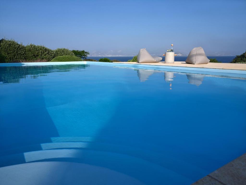 a large swimming pool with blue water in a house at VILLA EKAVI FILIZI - Seaside Residence just outside of Naousa in Naousa