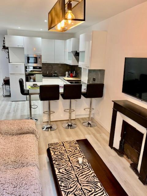 un salon avec cheminée et une cuisine dans l'établissement Gold Europole-Gare, à Grenoble