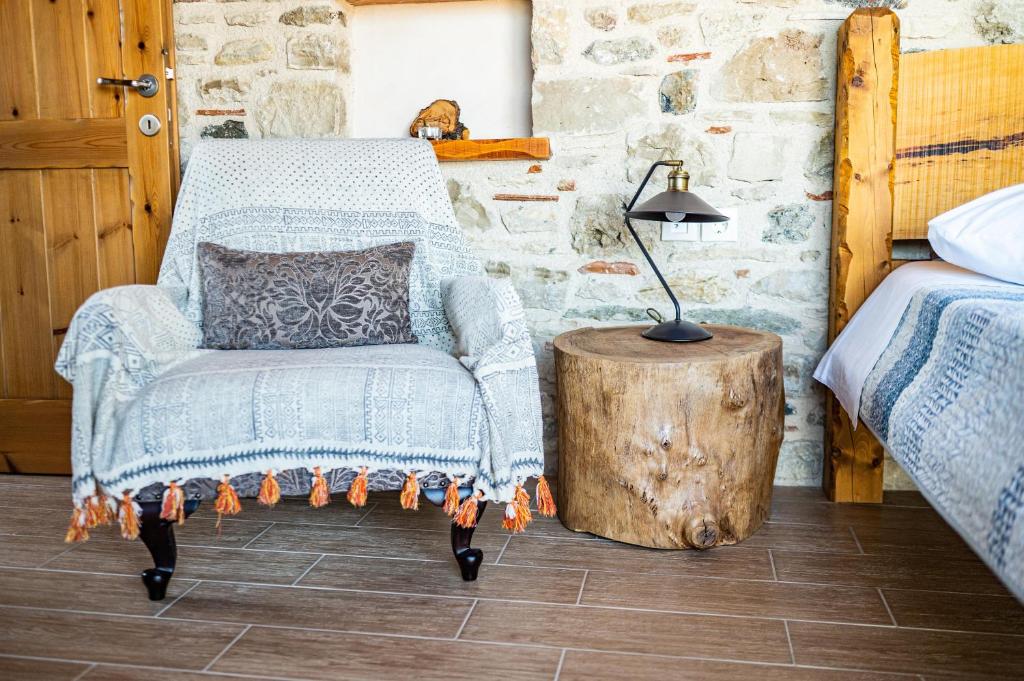 A seating area at Chaihoutes stone villa into Olive farm in Zia