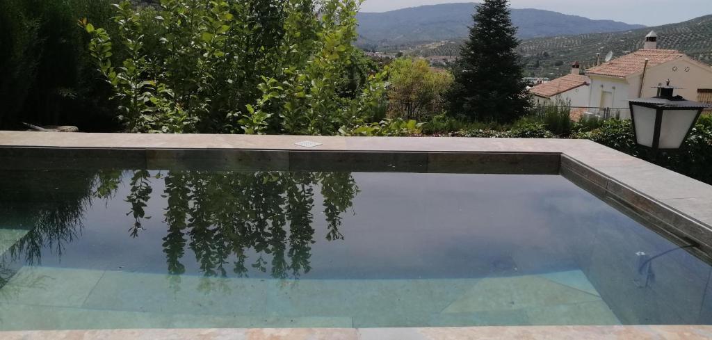 a swimming pool with a reflection in the water at Villa Spa Los Villares in Jaén
