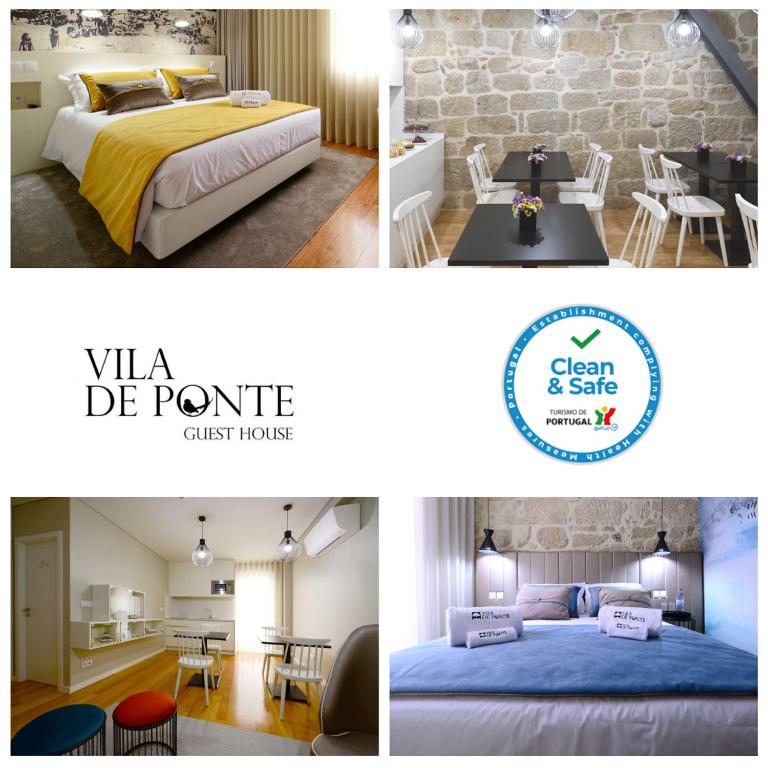 een collage van foto's van een slaapkamer en een kamer bij VILA DE PONTE GUEST HOUSE in Ponte de Lima